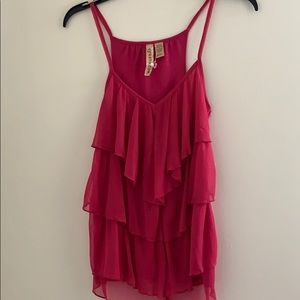 Hot Pink tiered sheer ruffled tank top
